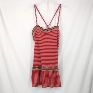 Free People Vintage Y2K Red Striped Boho Retro Beach Coverup Shift Dress Size XS